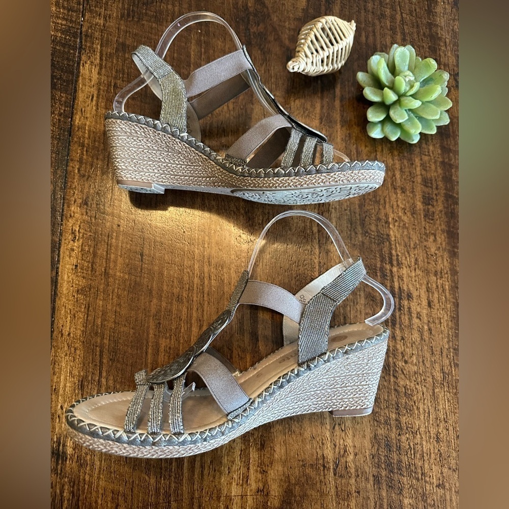 Remonte | Silver Open Toe Summer Sling Back Wedge Sandals, Size 10 - Picture 5 of 10